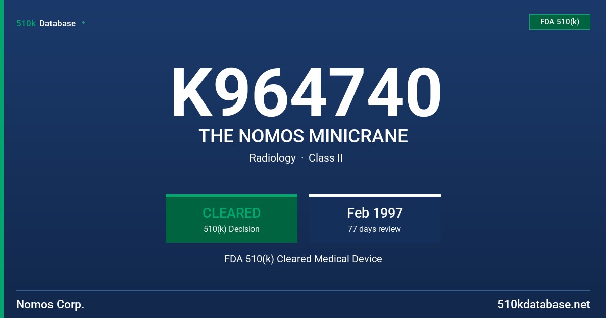 K964740 THE NOMOS MINICRANE FDA 510(k) Cleared Medical Device