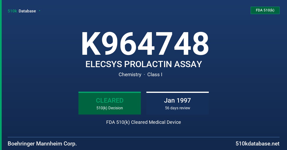 K964748 ELECSYS PROLACTIN ASSAY FDA 510(k) Cleared Medical Device