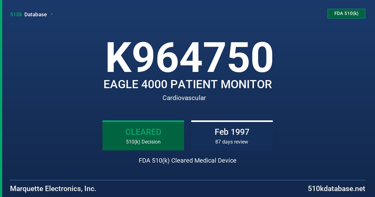 K964750 EAGLE 4000 PATIENT MONITOR FDA 510(k) Cleared Medical Device