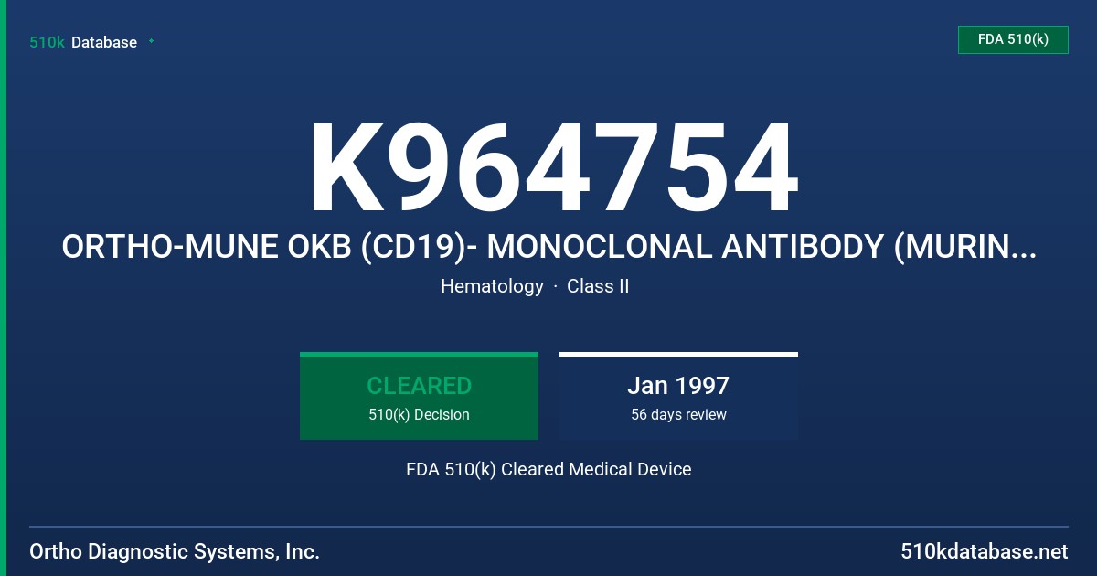 K964754 ORTHO-MUNE OKB (CD19)- MONOCLONAL ANTIBODY (MURINE) PHYCOERYTHRINE CONJUGATE FDA 510(k) Cleared Medical Device