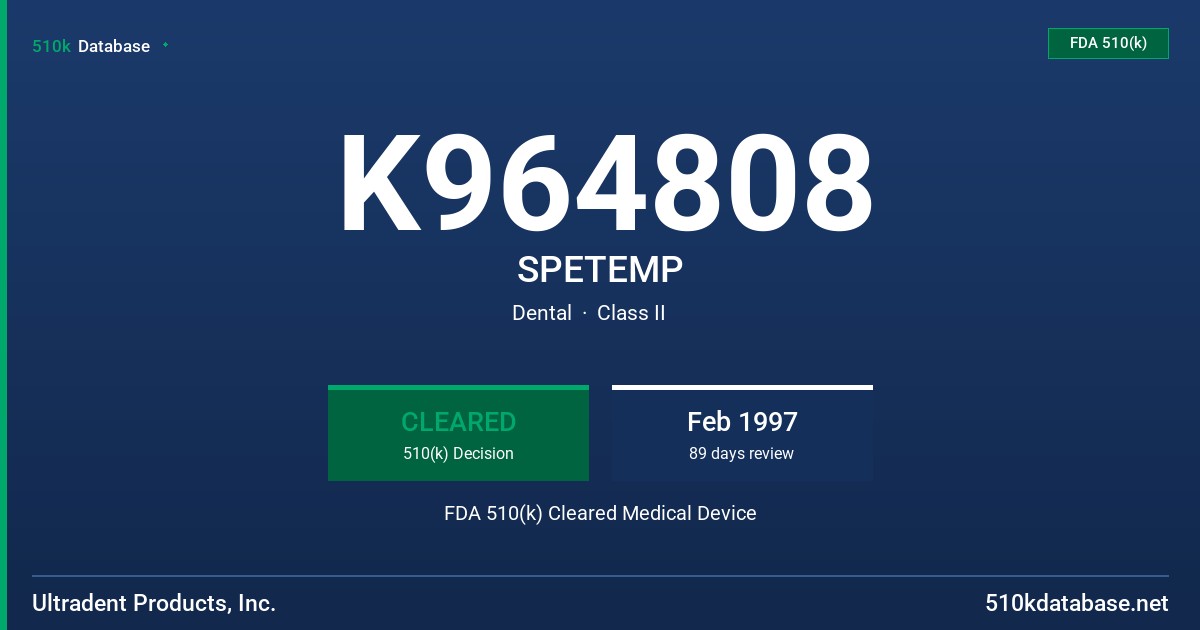 K964808 SPETEMP FDA 510(k) Cleared Medical Device