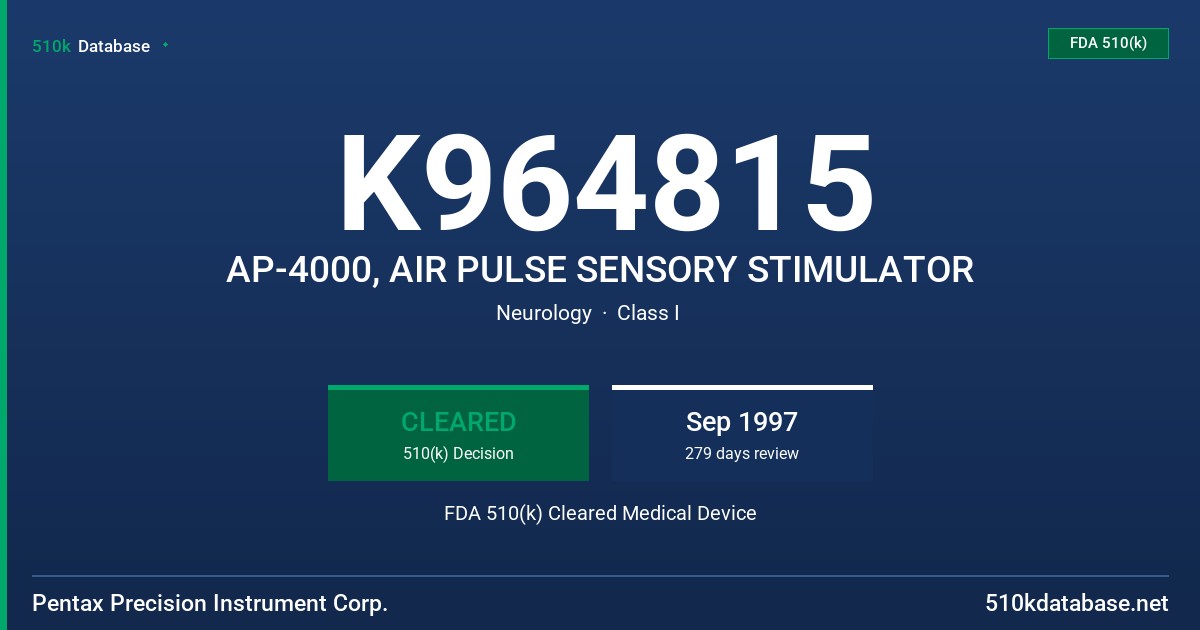 K964815 AP-4000, AIR PULSE SENSORY STIMULATOR FDA 510(k) Cleared Medical Device