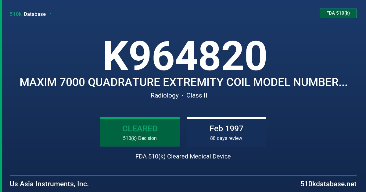 K964820 MAXIM 7000 QUADRATURE EXTREMITY COIL MODEL NUMBER QEC-GEM-15A FDA 510(k) Cleared Medical Device