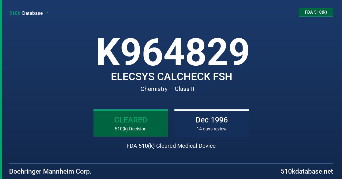 K964829 ELECSYS CALCHECK FSH FDA 510(k) Cleared Medical Device