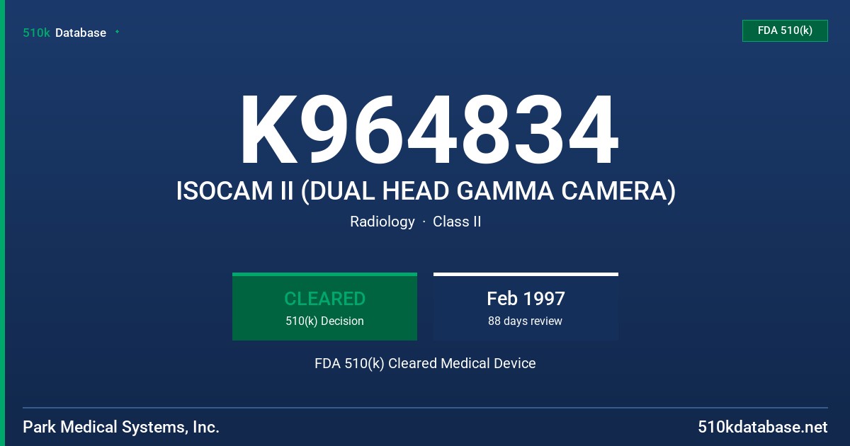 K964834 ISOCAM II (DUAL HEAD GAMMA CAMERA) FDA 510(k) Cleared Medical Device