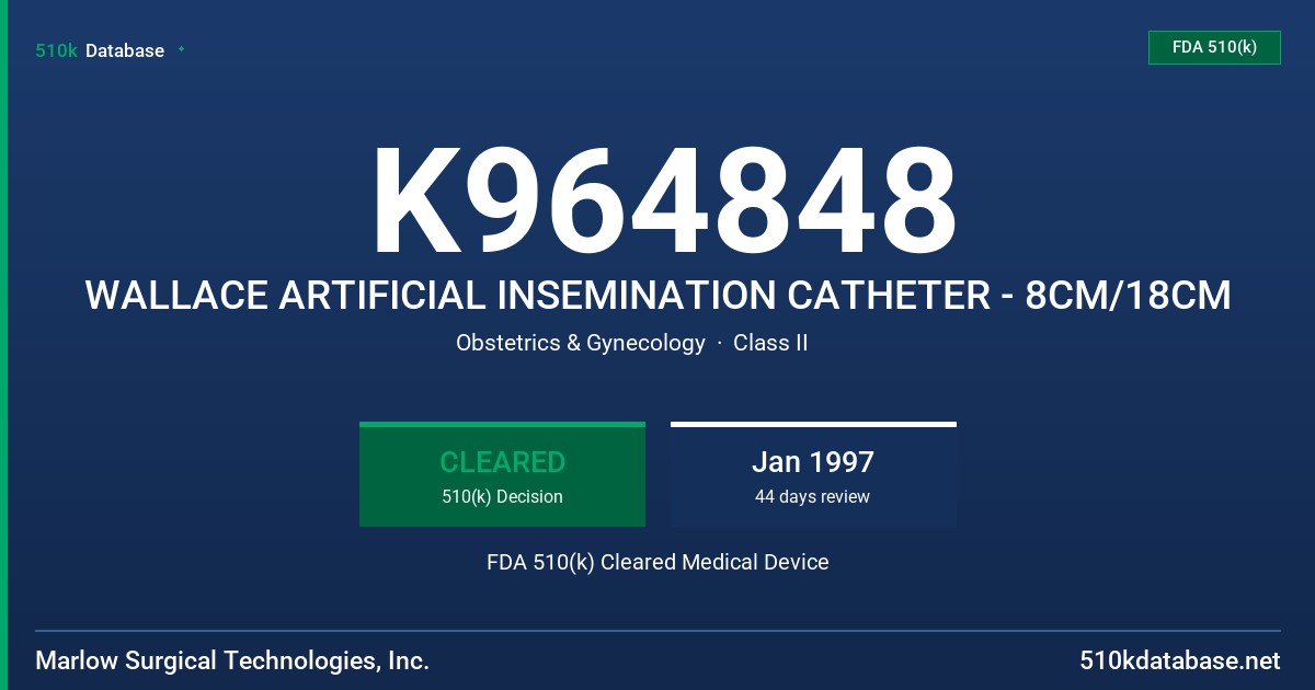 K964848 WALLACE ARTIFICIAL INSEMINATION CATHETER - 8CM/18CM FDA 510(k) Cleared Medical Device