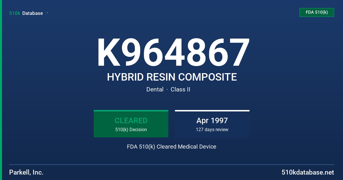 K964867 HYBRID RESIN COMPOSITE FDA 510(k) Cleared Medical Device
