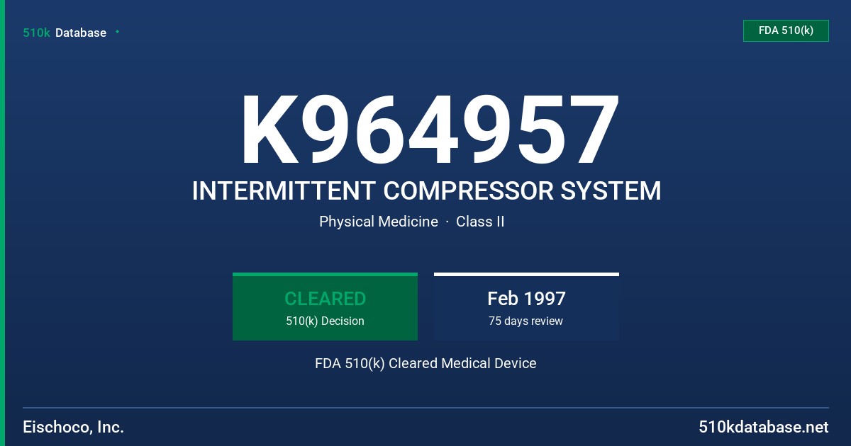 K964957 INTERMITTENT COMPRESSOR SYSTEM FDA 510(k) Cleared Medical Device