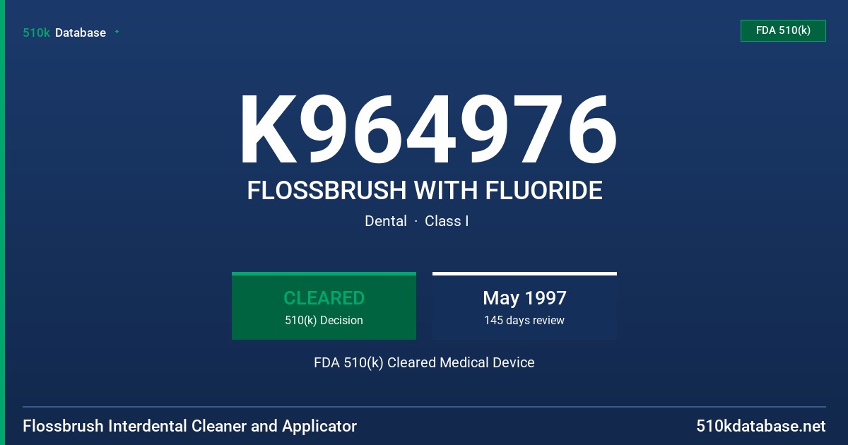K964976 FLOSSBRUSH WITH FLUORIDE FDA 510(k) Cleared Medical Device