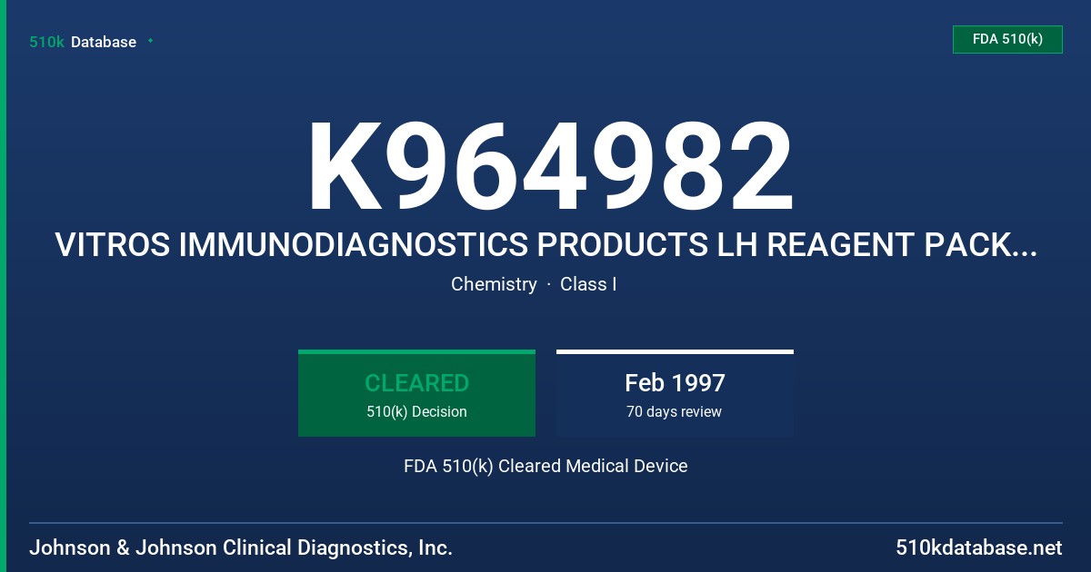 K964982 VITROS IMMUNODIAGNOSTICS PRODUCTS LH REAGENT PACK (GEM.1055) AND LH CALIBRATORS (GEM.CO55) FDA 510(k) Cleared Medical Device