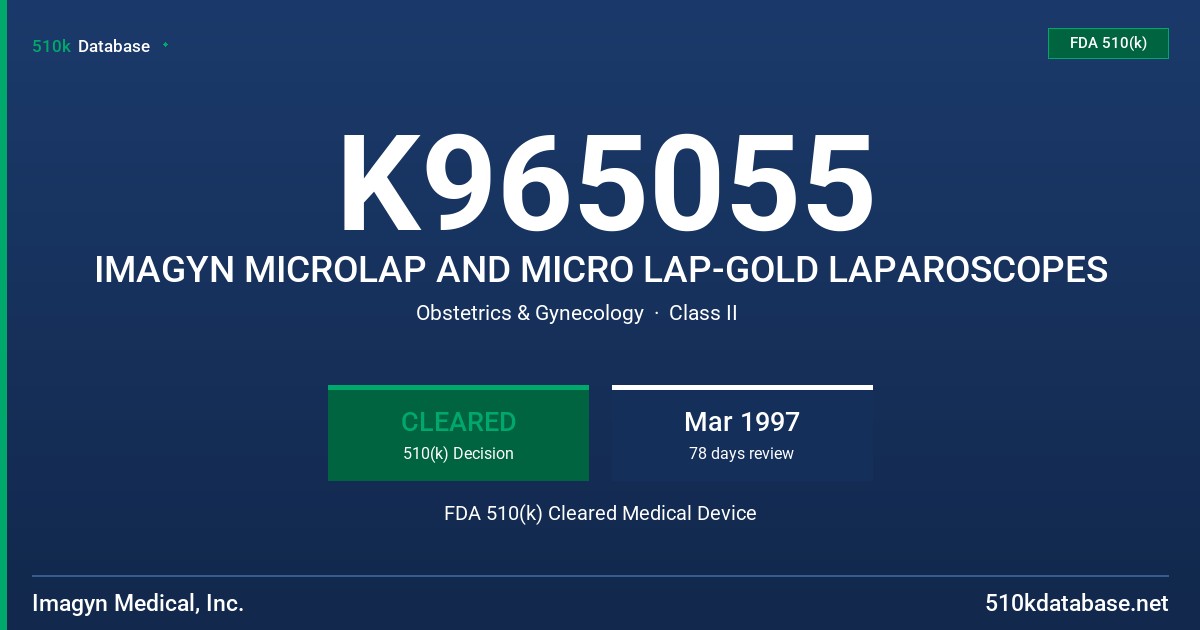 K965055 IMAGYN MICROLAP AND MICRO LAP-GOLD LAPAROSCOPES FDA 510(k) Cleared Medical Device
