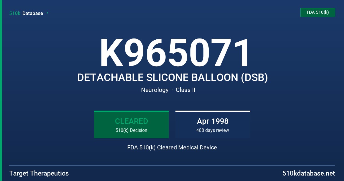 K965071 DETACHABLE SLICONE BALLOON (DSB) FDA 510(k) Cleared Medical Device