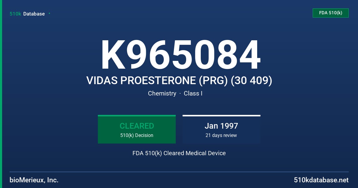 K965084 VIDAS PROESTERONE (PRG) (30 409) FDA 510(k) Cleared Medical Device