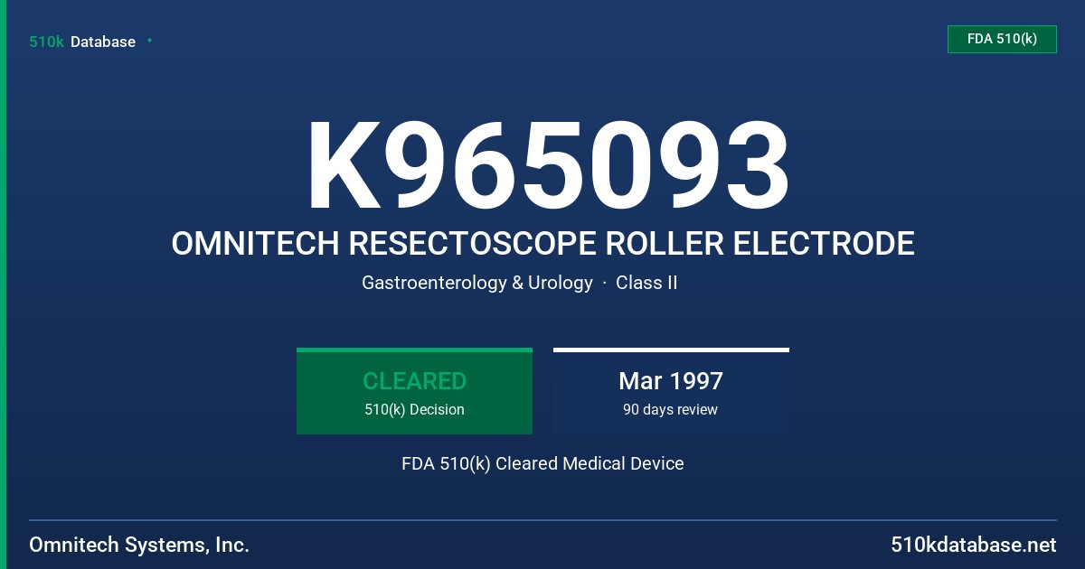 K965093 OMNITECH RESECTOSCOPE ROLLER ELECTRODE FDA 510(k) Cleared Medical Device