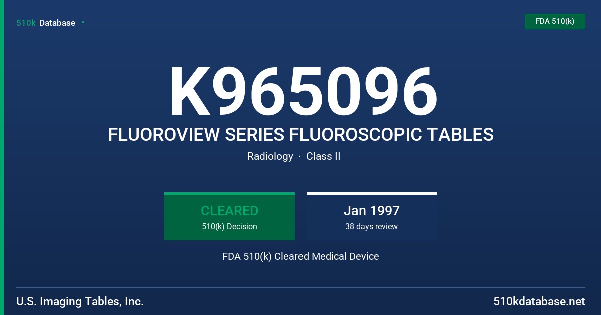 K965096 FLUOROVIEW SERIES FLUOROSCOPIC TABLES FDA 510(k) Cleared Medical Device