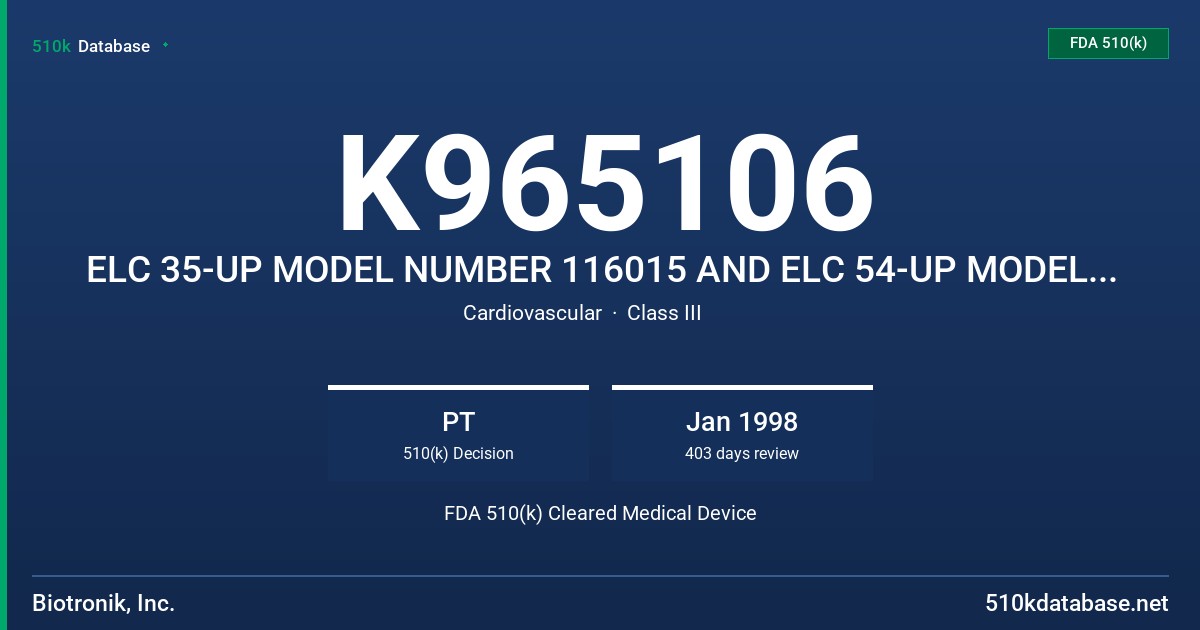 K965106 ELC 35-UP MODEL NUMBER 116015 AND ELC 54-UP MODEL NUMBER 115606 FDA 510(k) Cleared Medical Device