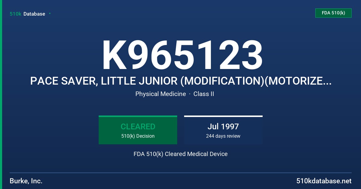 K965123 PACE SAVER, LITTLE JUNIOR (MODIFICATION)(MOTORIZED THREE-WHEELED VEHICLE) FDA 510(k) Cleared Medical Device