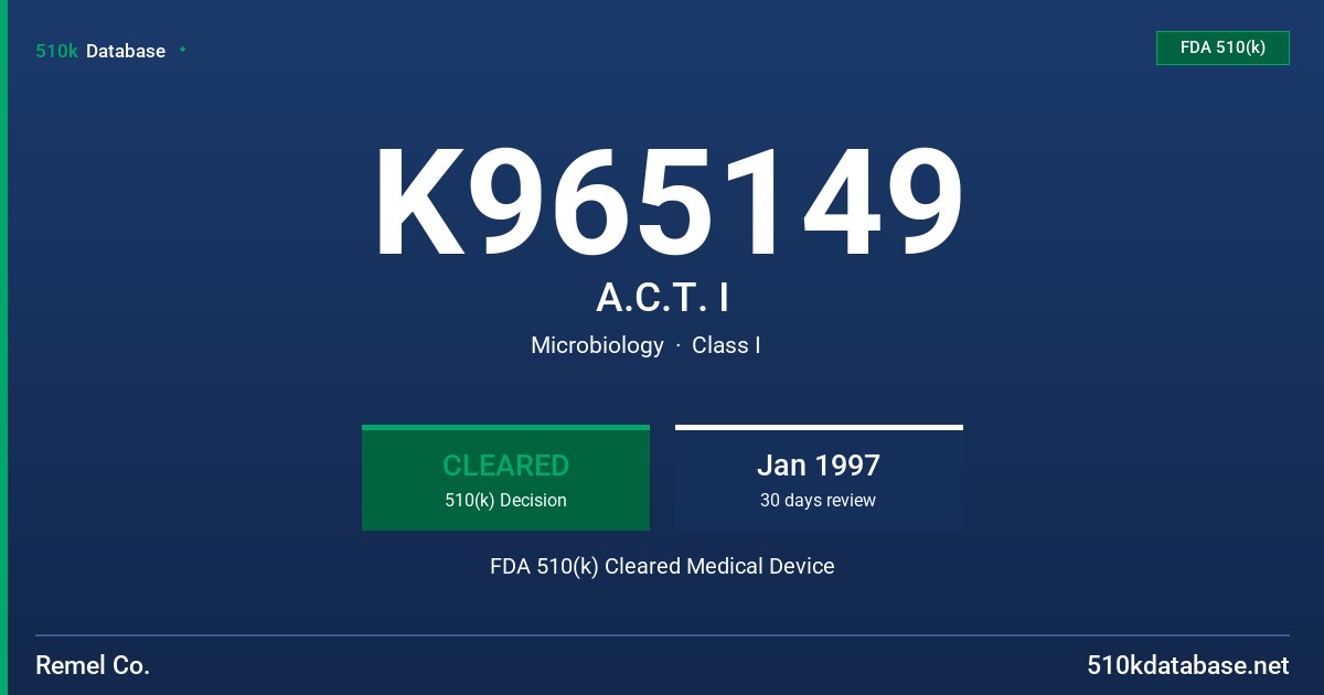 K965149 A.C.T. I FDA 510(k) Cleared Medical Device