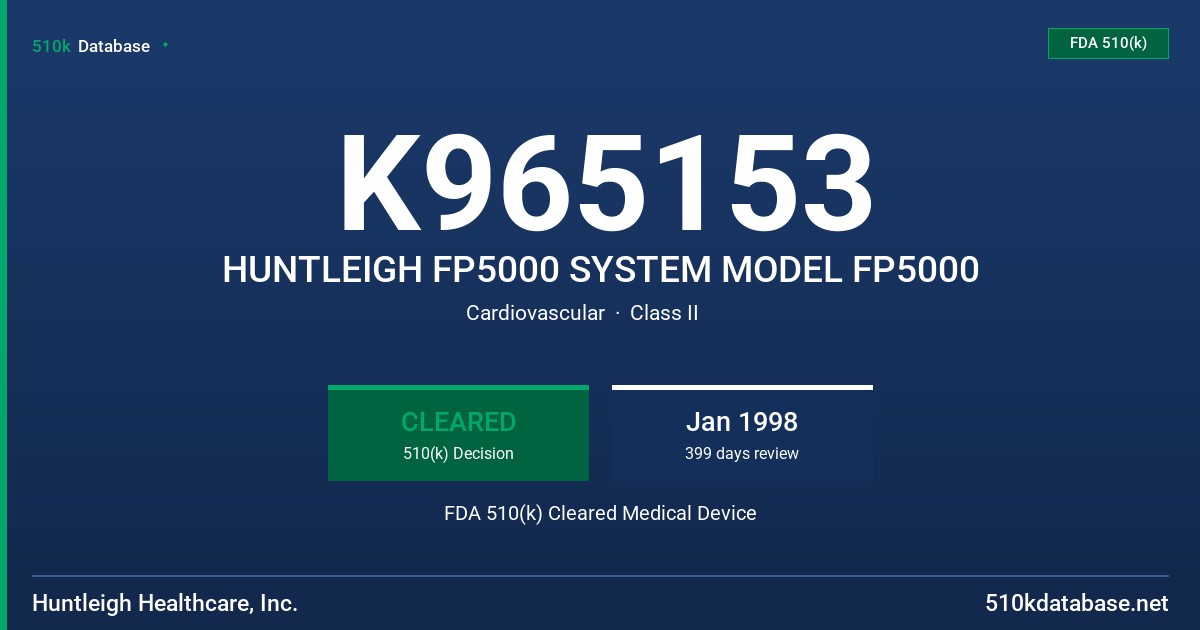 K965153 HUNTLEIGH FP5000 SYSTEM MODEL FP5000 FDA 510(k) Cleared Medical Device