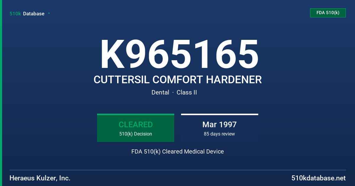 K965165 CUTTERSIL COMFORT HARDENER FDA 510(k) Cleared Medical Device
