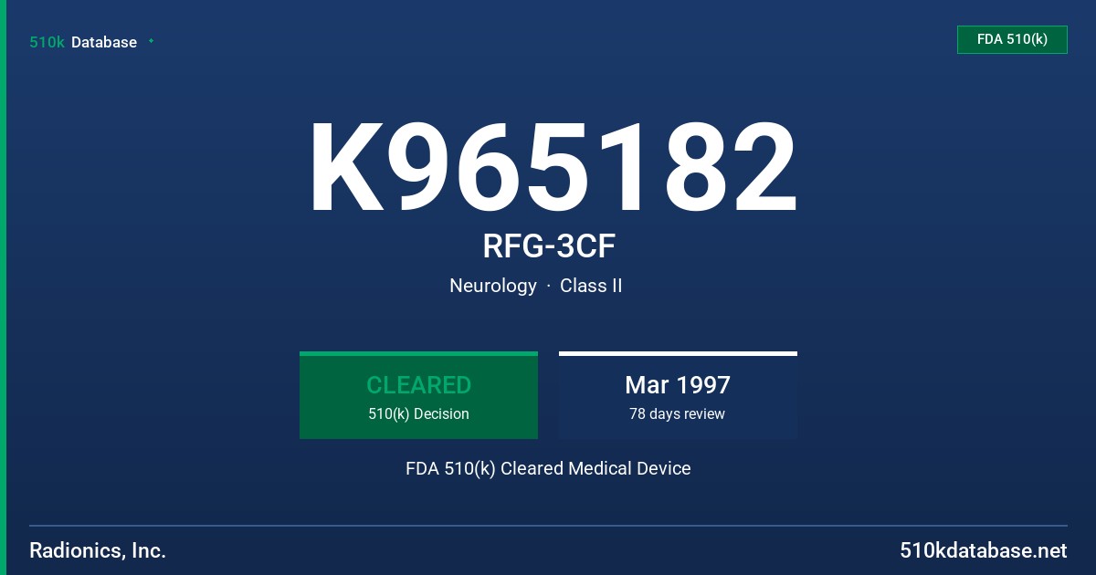 K965182 RFG-3CF FDA 510(k) Cleared Medical Device