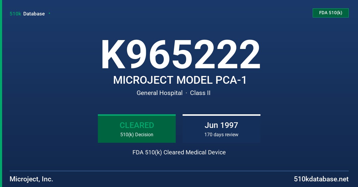 K965222 MICROJECT MODEL PCA-1 FDA 510(k) Cleared Medical Device
