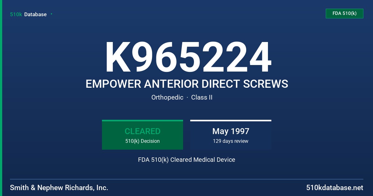 K965224 EMPOWER ANTERIOR DIRECT SCREWS FDA 510(k) Cleared Medical Device