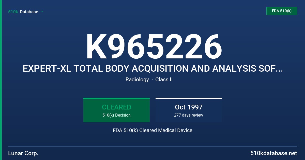 K965226 EXPERT-XL TOTAL BODY ACQUISITION AND ANALYSIS SOFTWARE FDA 510(k) Cleared Medical Device