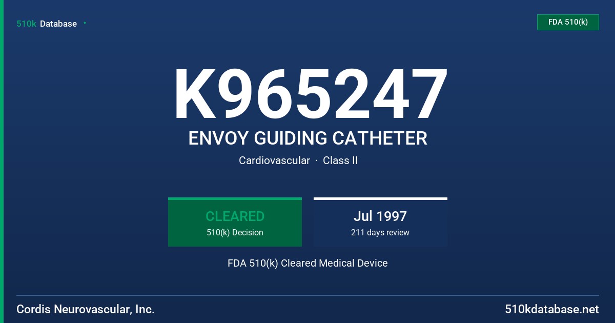 K965247 ENVOY GUIDING CATHETER FDA 510(k) Cleared Medical Device