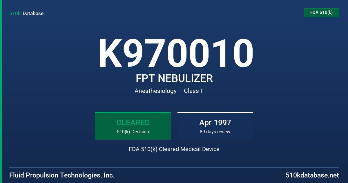 K970010 FPT NEBULIZER FDA 510(k) Cleared Medical Device