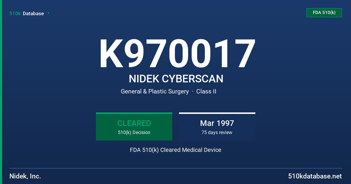 K970017 NIDEK CYBERSCAN FDA 510(k) Cleared Medical Device