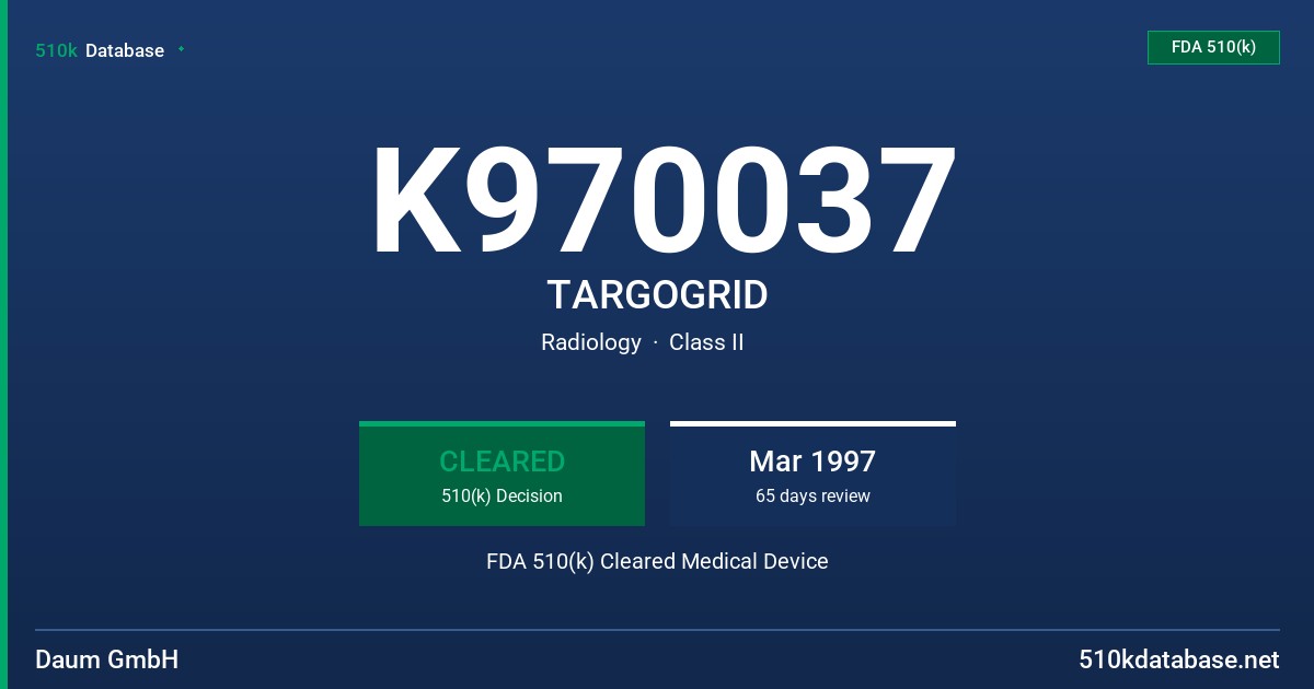K970037 TARGOGRID FDA 510(k) Cleared Medical Device