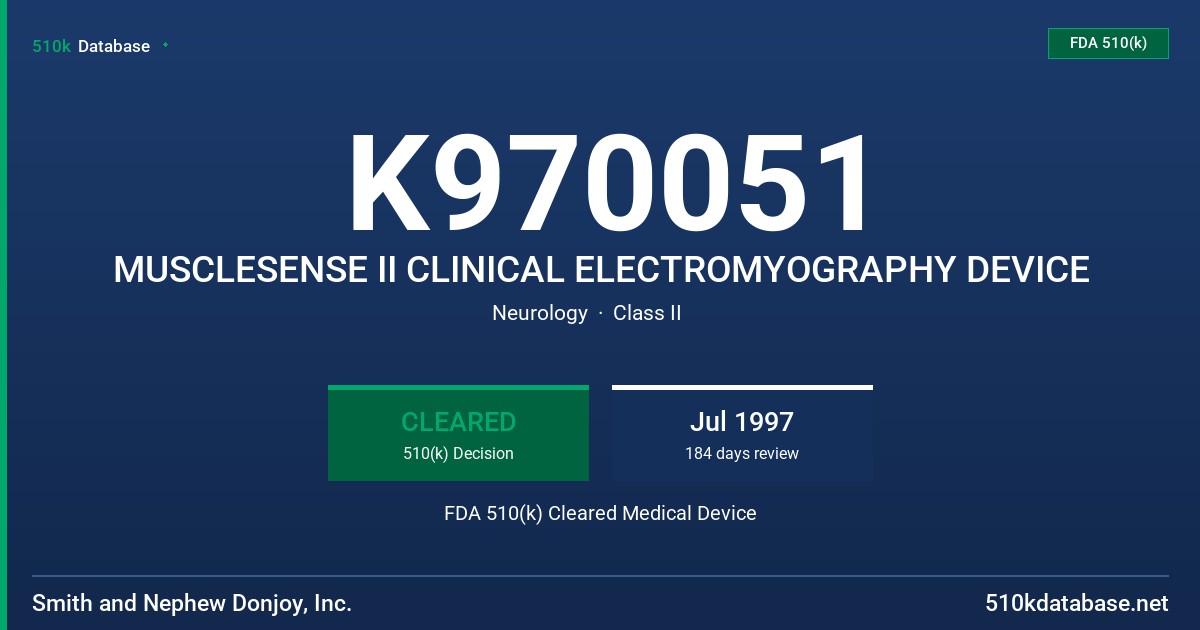K970051 MUSCLESENSE II CLINICAL ELECTROMYOGRAPHY DEVICE FDA 510(k) Cleared Medical Device