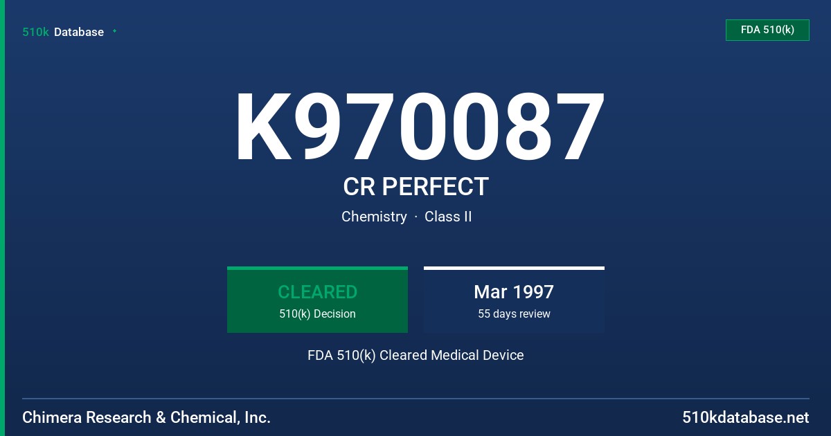 K970087 CR PERFECT FDA 510(k) Cleared Medical Device