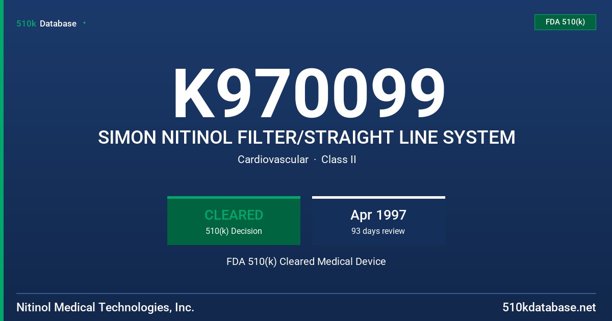 K970099 SIMON NITINOL FILTER/STRAIGHT LINE SYSTEM FDA 510(k) Cleared Medical Device