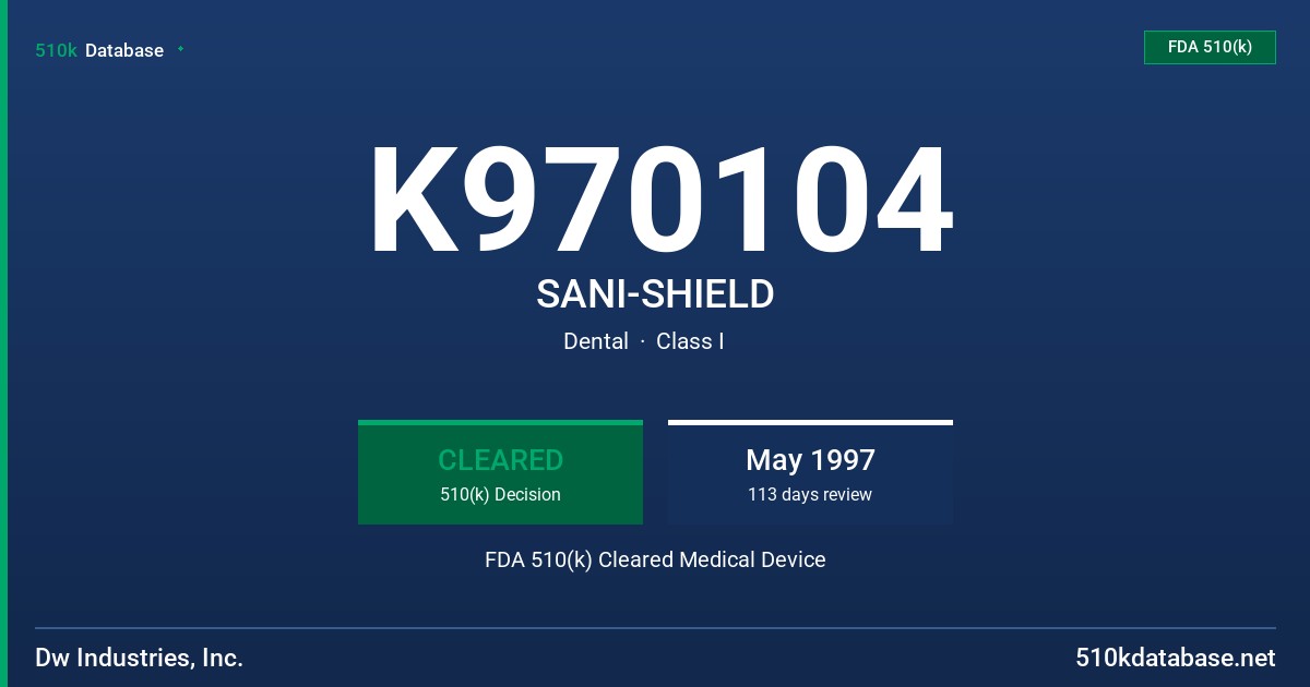 K970104 SANI-SHIELD FDA 510(k) Cleared Medical Device