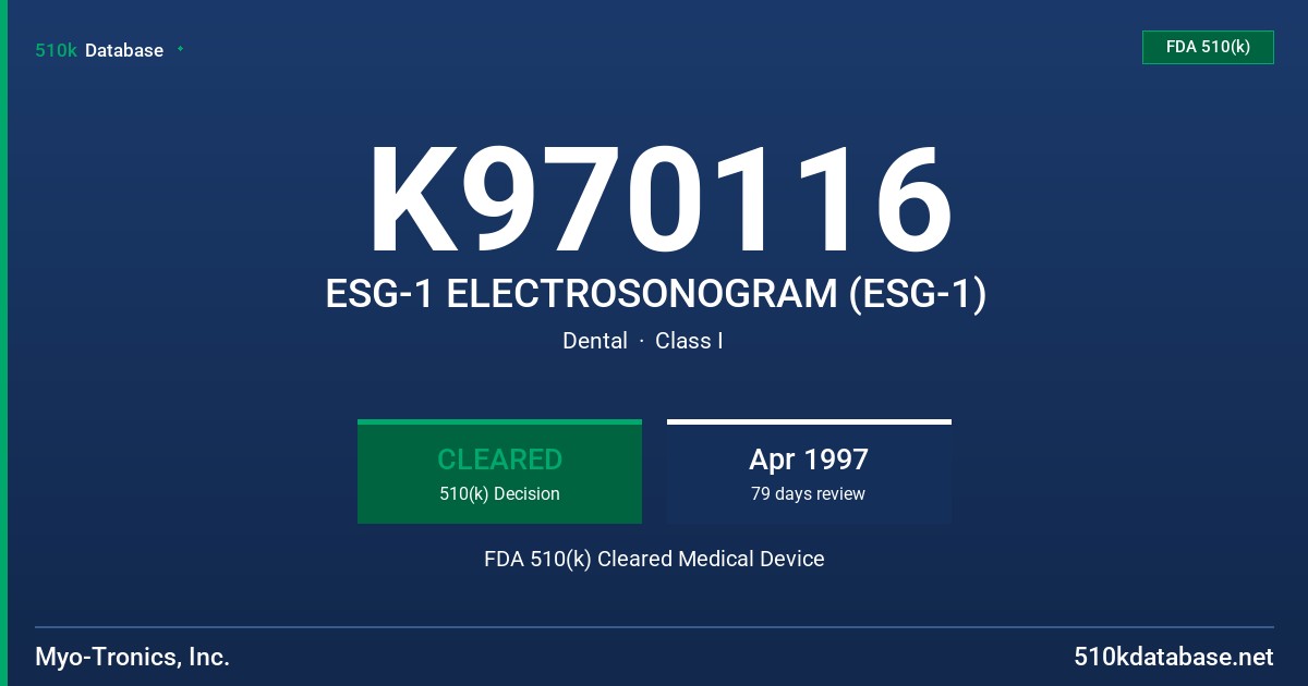 K970116 ESG-1 ELECTROSONOGRAM (ESG-1) FDA 510(k) Cleared Medical Device