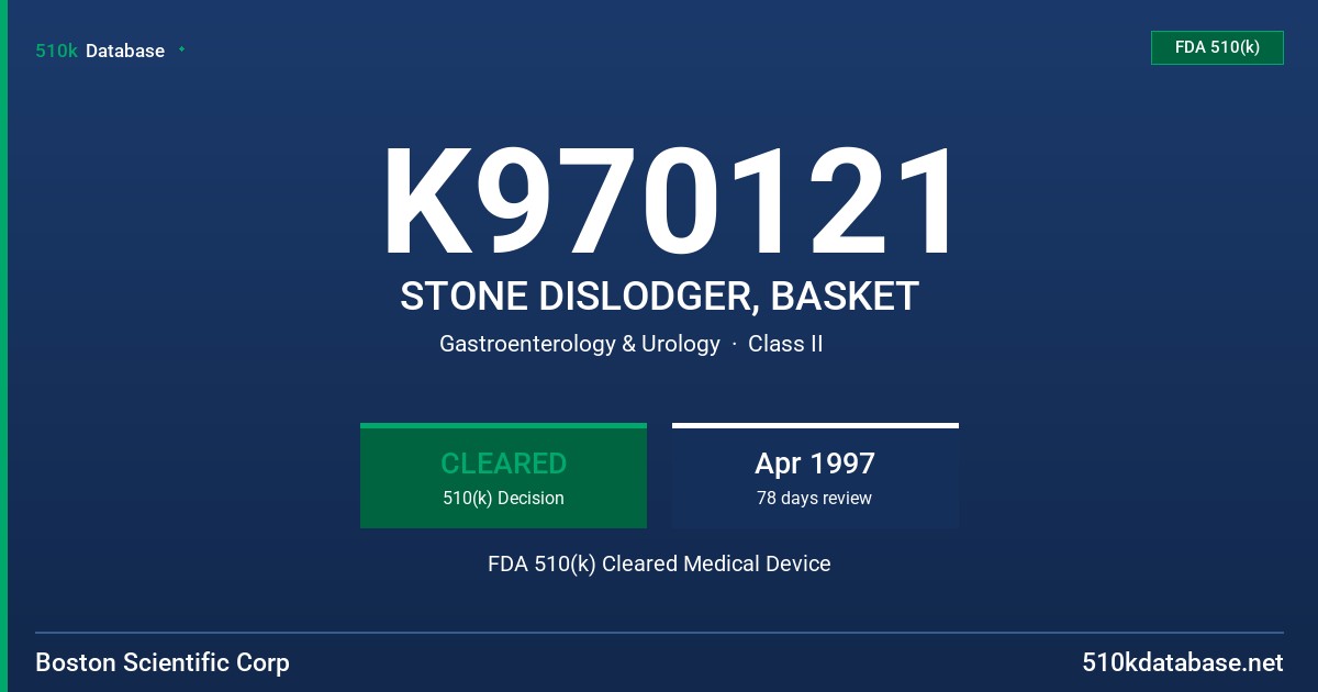 K970121 STONE DISLODGER, BASKET FDA 510(k) Cleared Medical Device