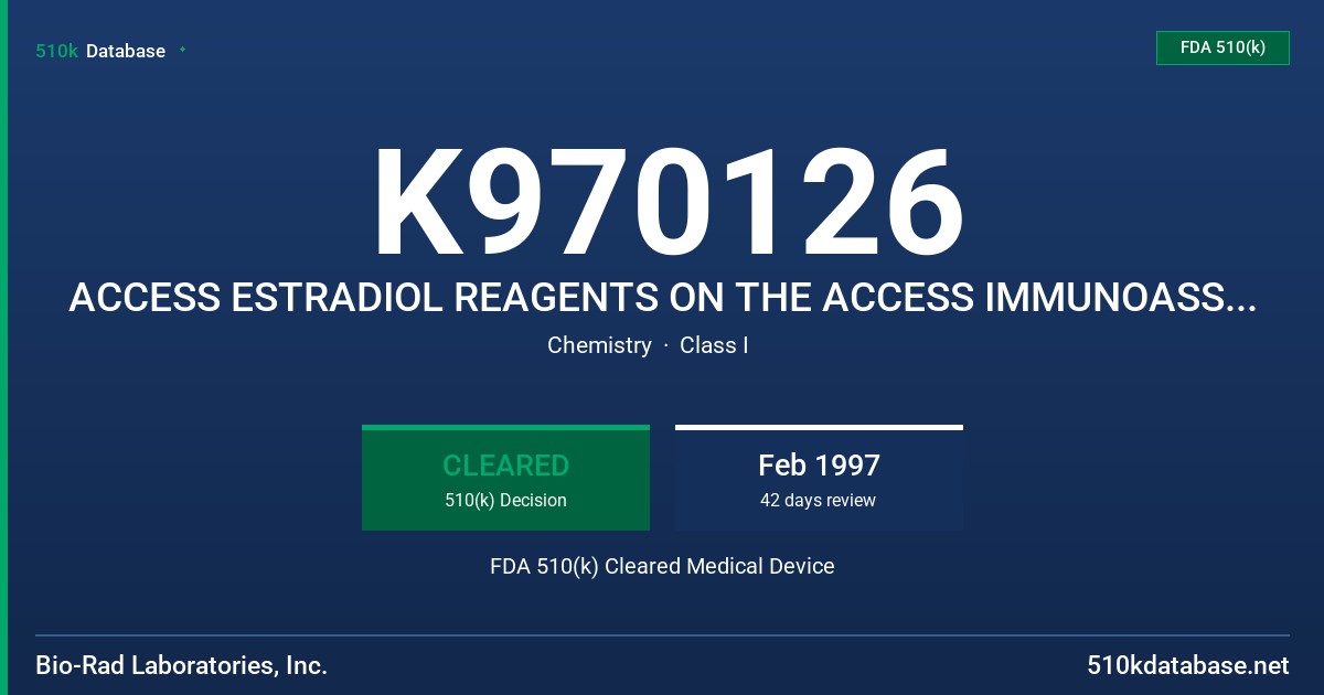 K970126 ACCESS ESTRADIOL REAGENTS ON THE ACCESS IMMUNOASSAY ANALYZER (33550,33540,33545) FDA 510(k) Cleared Medical Device