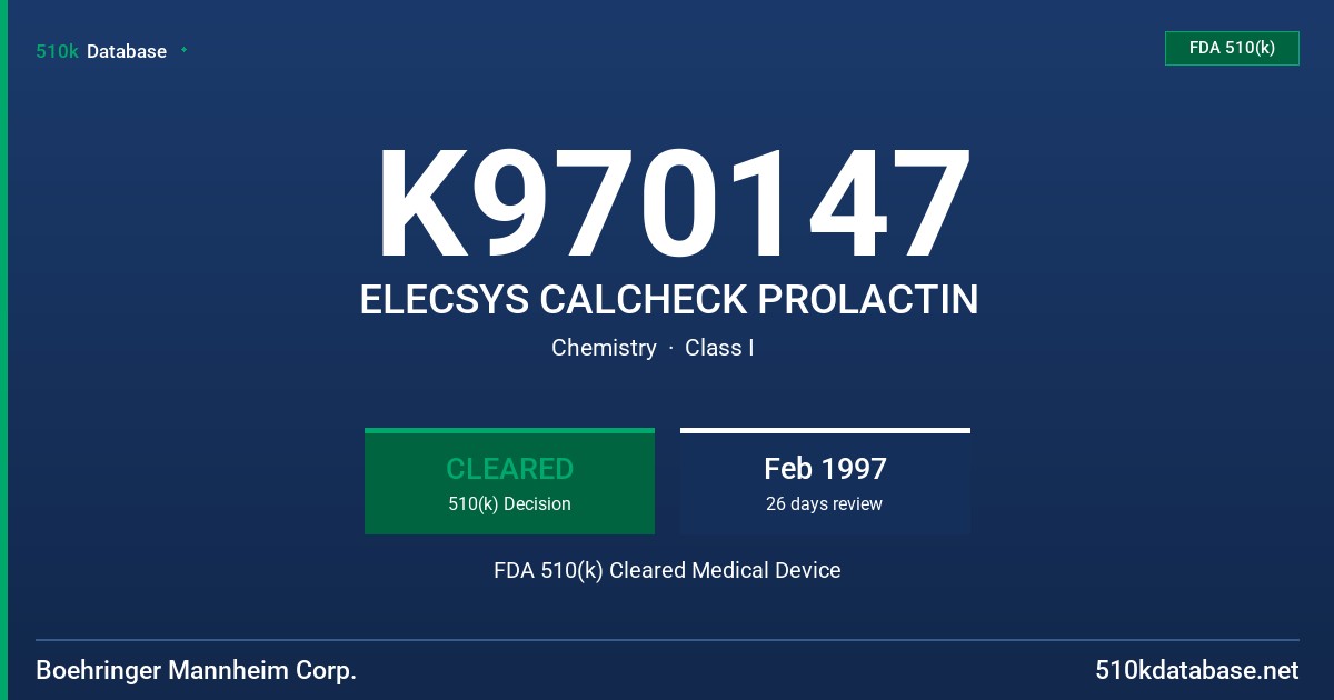 K970147 ELECSYS CALCHECK PROLACTIN FDA 510(k) Cleared Medical Device