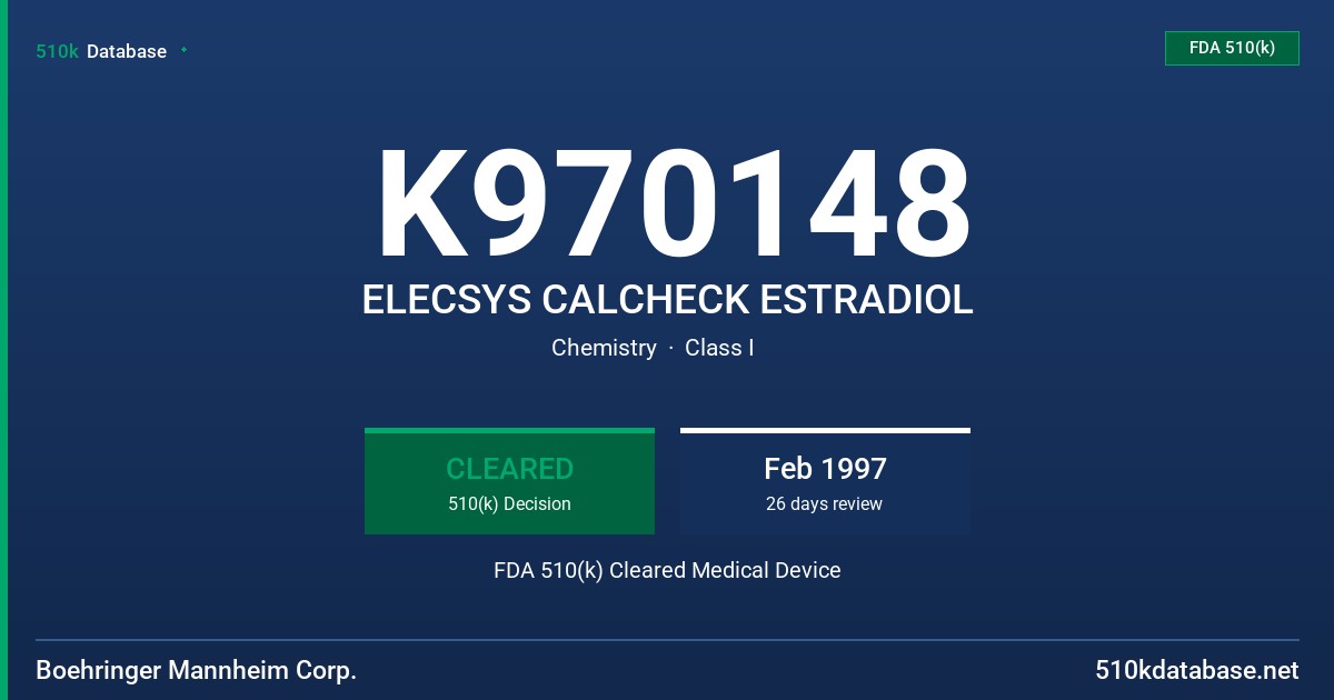 K970148 ELECSYS CALCHECK ESTRADIOL FDA 510(k) Cleared Medical Device