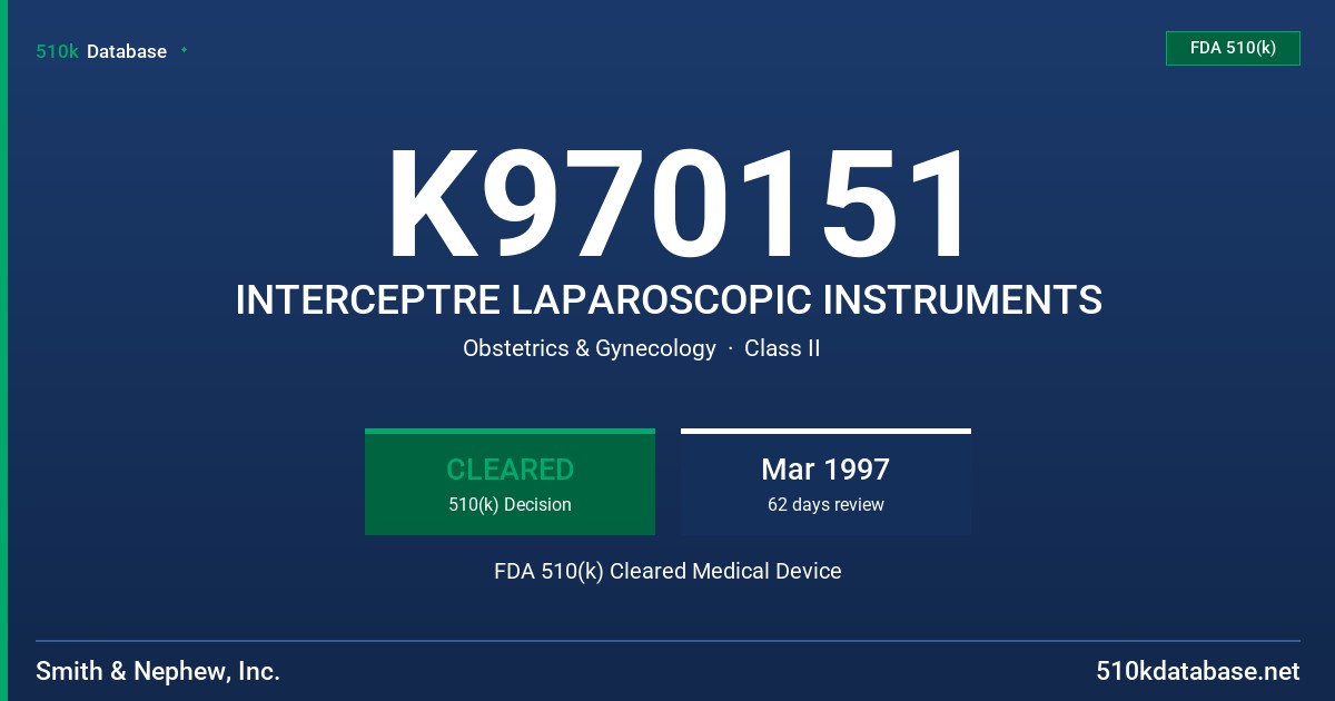 K970151 INTERCEPTRE LAPAROSCOPIC INSTRUMENTS FDA 510(k) Cleared Medical Device