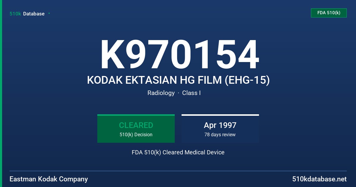 K970154 KODAK EKTASIAN HG FILM (EHG-15) FDA 510(k) Cleared Medical Device