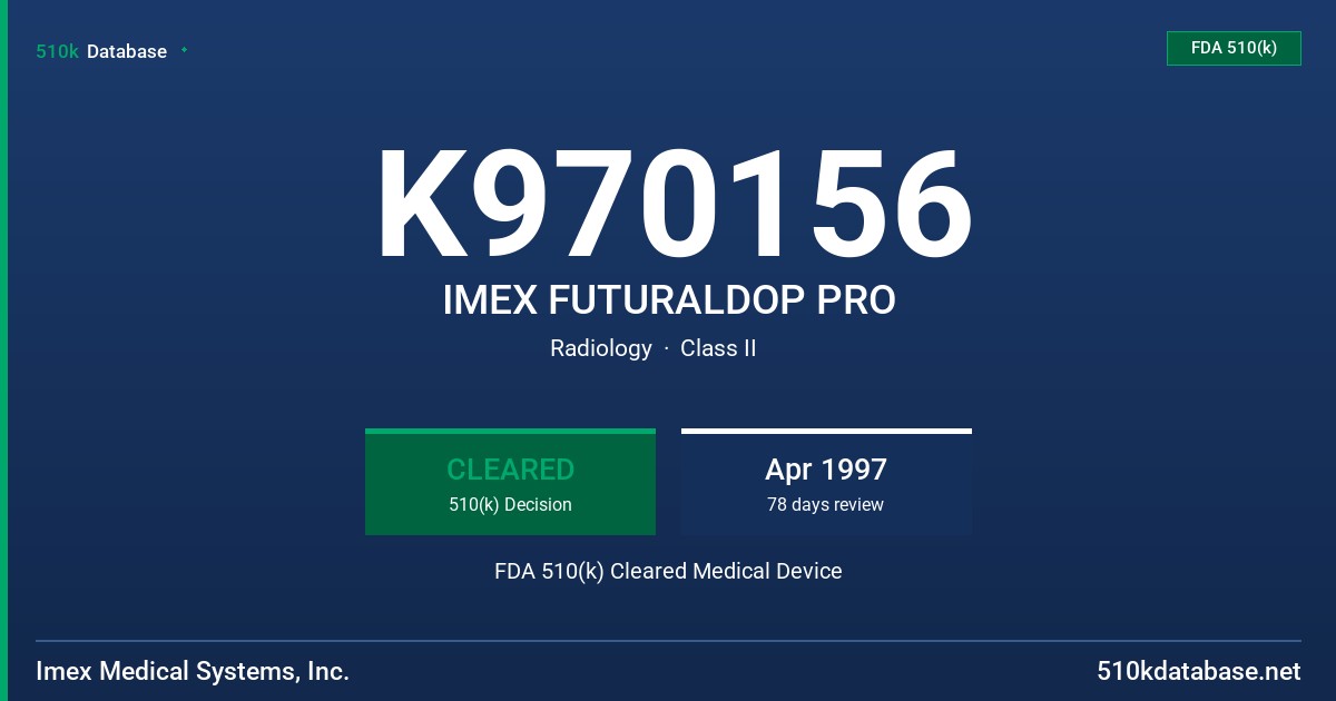 K970156 IMEX FUTURALDOP PRO FDA 510(k) Cleared Medical Device