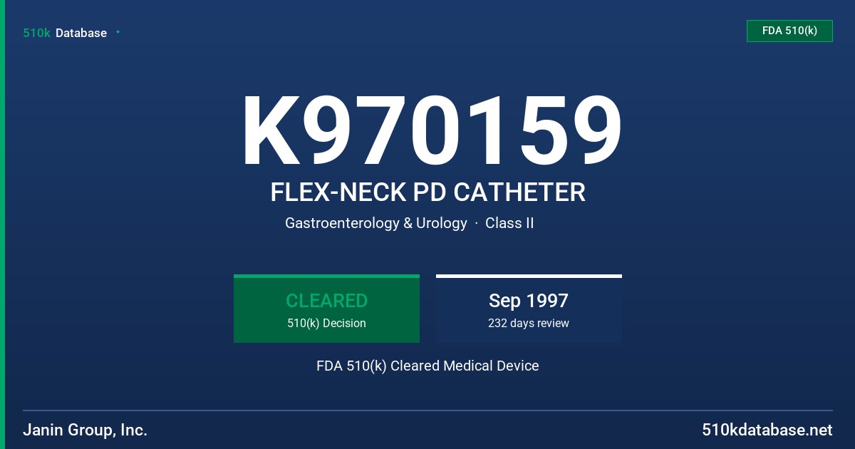 K970159 FLEX-NECK PD CATHETER FDA 510(k) Cleared Medical Device