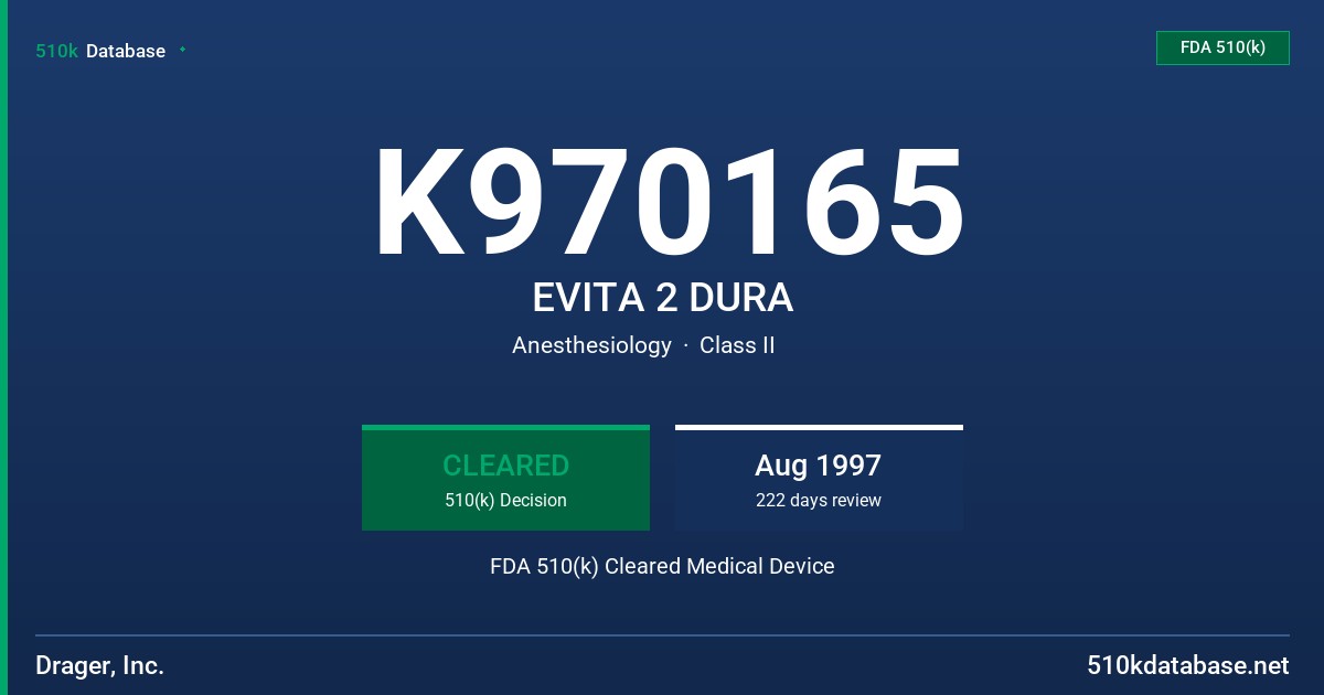 K970165 EVITA 2 DURA FDA 510(k) Cleared Medical Device