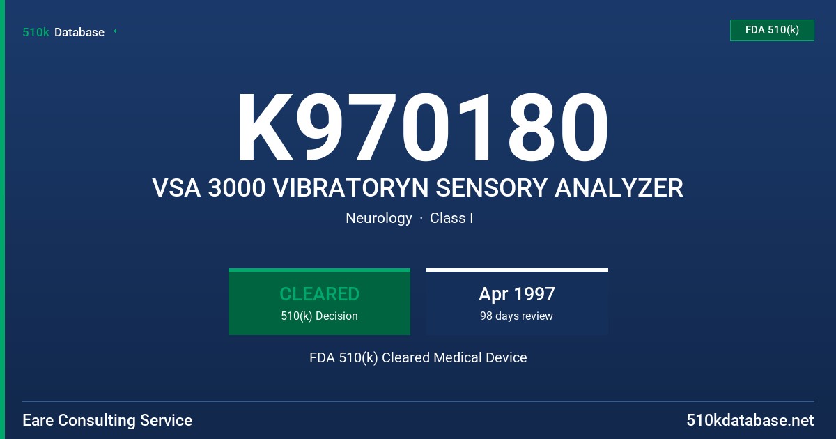 K970180 VSA 3000 VIBRATORYN SENSORY ANALYZER FDA 510(k) Cleared Medical Device