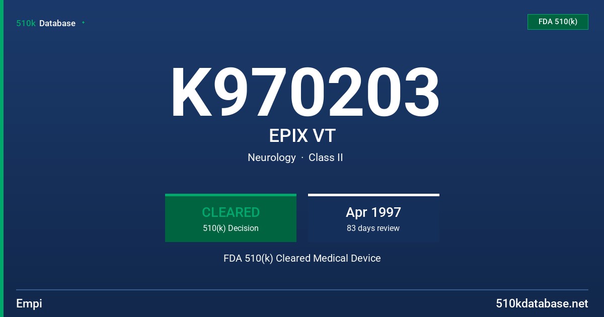 K970203 EPIX VT FDA 510(k) Cleared Medical Device