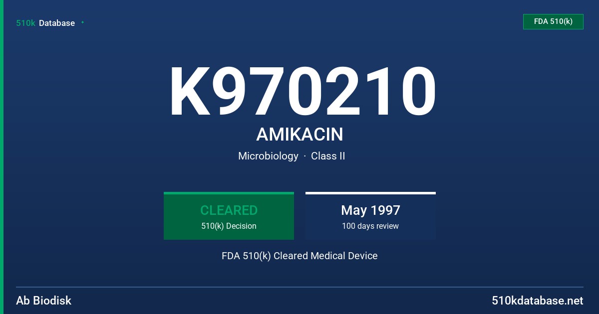 K970210 AMIKACIN FDA 510(k) Cleared Medical Device
