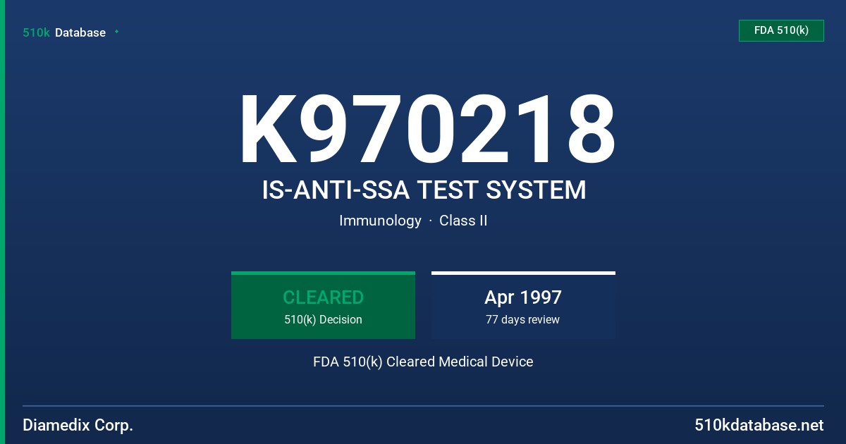 K970218 IS-ANTI-SSA TEST SYSTEM FDA 510(k) Cleared Medical Device